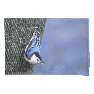 White-Breasted Nuthatch Painting Original Bird Art Pillowcase