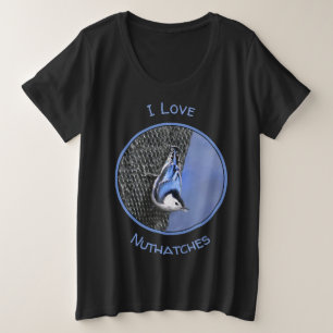 White-Breasted Nuthatch Painting Original Bird Art Plus Size T-Shirt