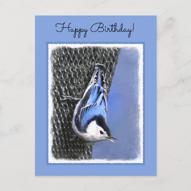 White-Breasted Nuthatch Painting Original Bird Art Postcard (Front)