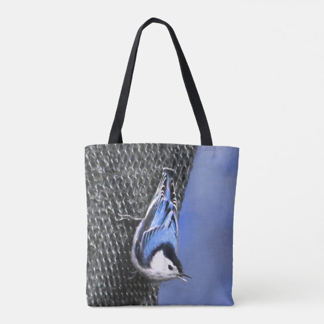 White-Breasted Nuthatch Painting Original Bird Art Tote Bag (Back)