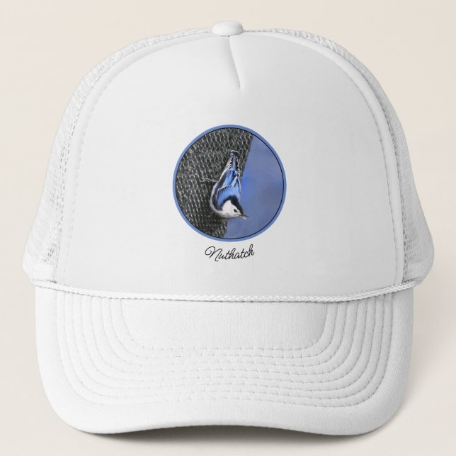 White-Breasted Nuthatch Painting Original Bird Art Trucker Hat (Front)