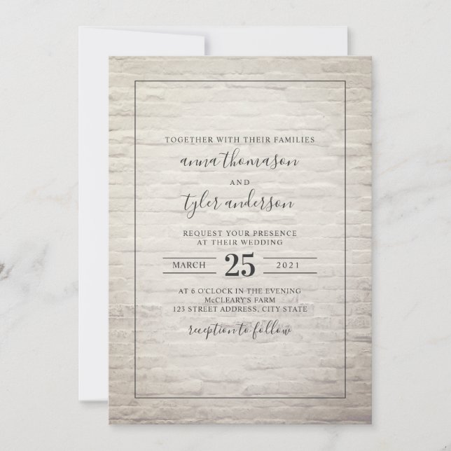 White Brick Black + White Wedding Invitation (Front)