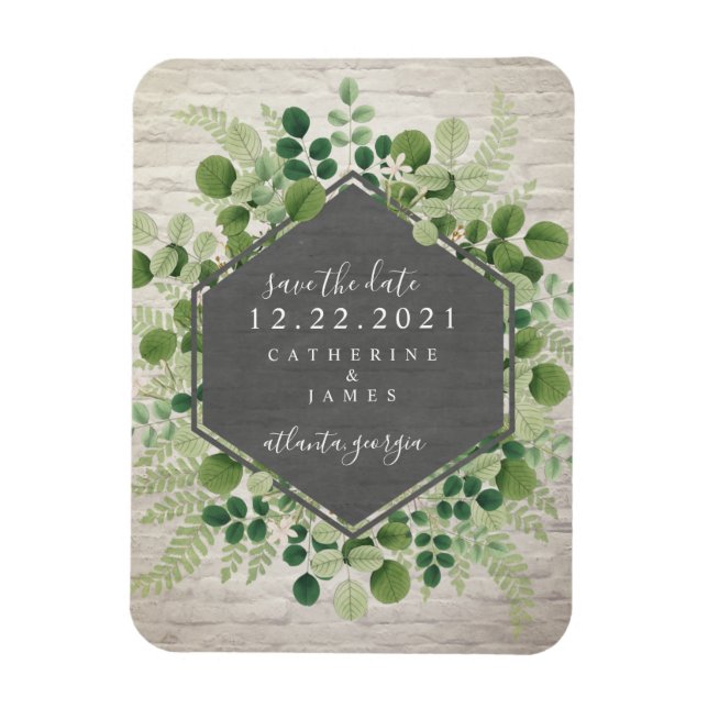 White Brick Botanical Wedding Save The Date Magnet (Vertical)