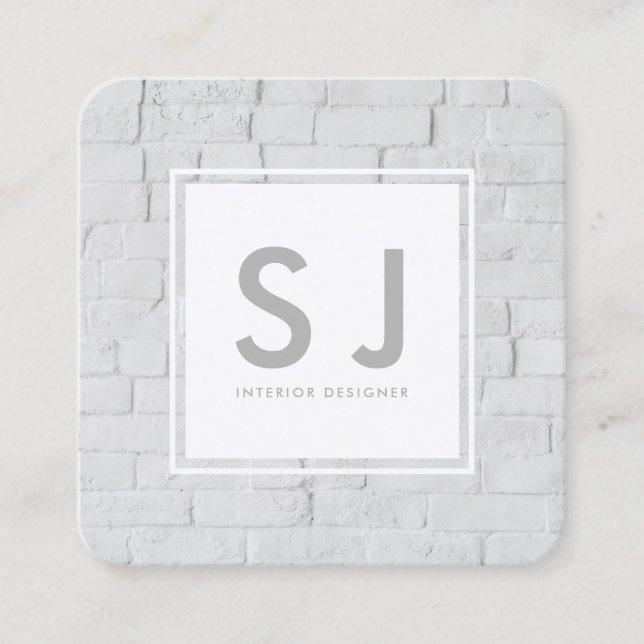 White Brick Simple Modern Interior Designer Square Business Card (Front)