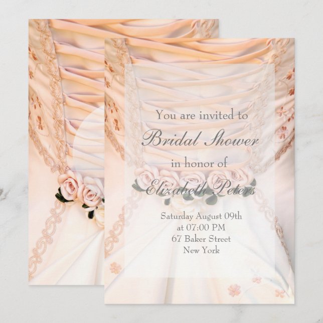 White Bridal Dress with Roses Bridal Shower Invitation (Front/Back)