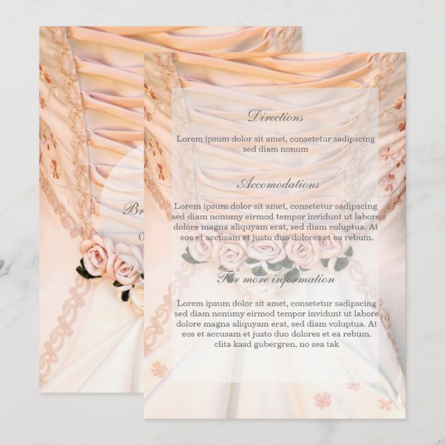 White Bridal Dress with Roses Wedding Directions Invitation (Front/Back)