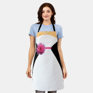 White Bridal Gown with Pink Flower and Pearls Apron