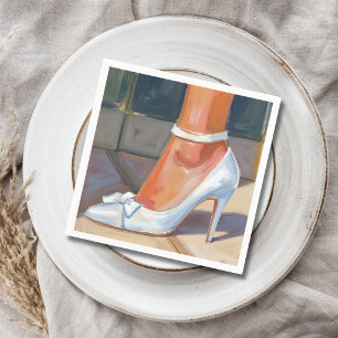 White Bridal Heels Wedding Napkin