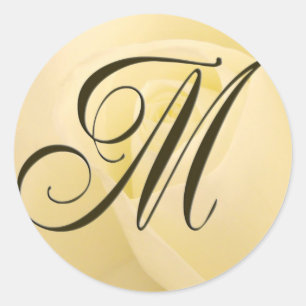 White Bridal rose - Initial M Classic Round Sticker