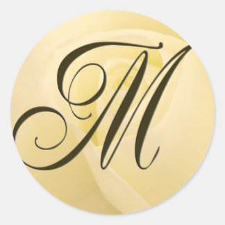White Bridal rose - Initial M Classic Round Sticker