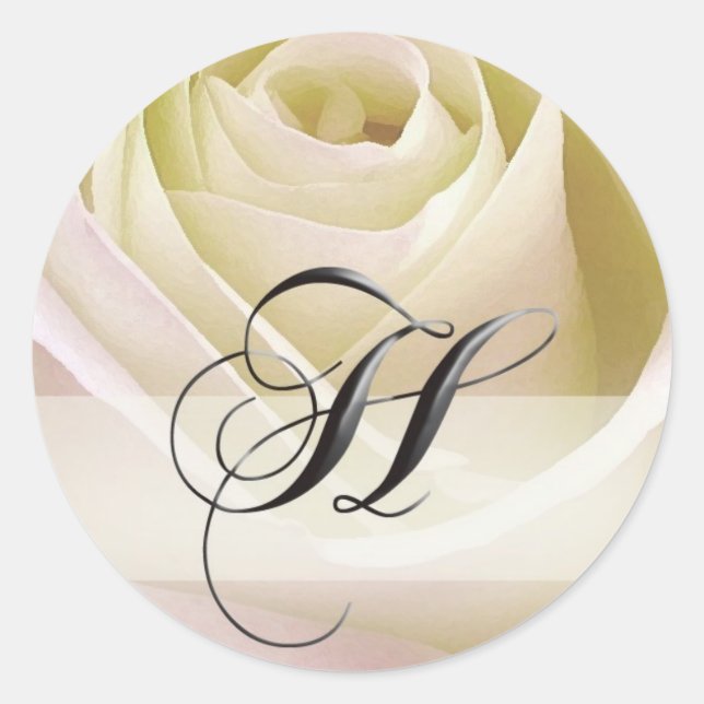 White Bridal Rose Monogram Sticker...Initial H Classic Round Sticker (Front)