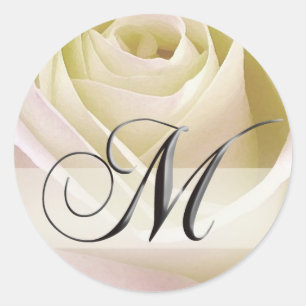 White Bridal Rose Monogram Sticker Initial M