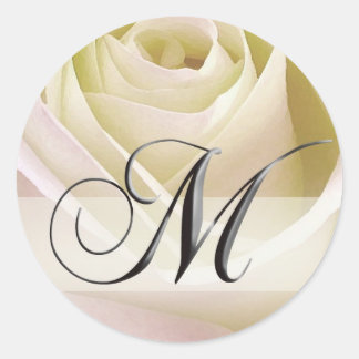 White Bridal Rose Monogram Sticker Initial M