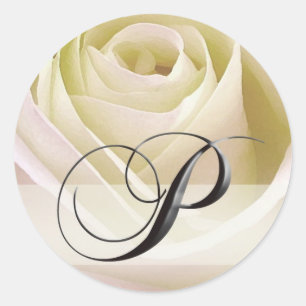 White Bridal Rose Monogram Sticker Initial P