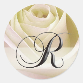White Bridal Rose Monogram Sticker Initial R