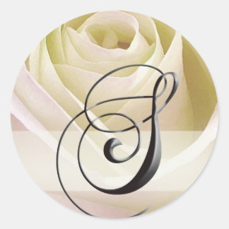 White Bridal Rose Monogram Sticker Initial S