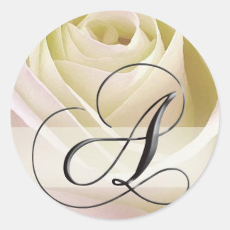 White Bridal Rose Monogram Stickers - Initial A