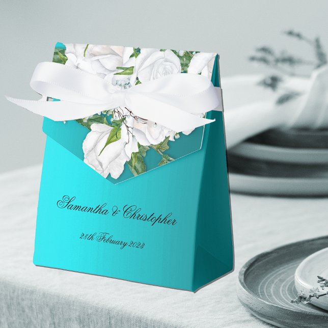White Bridal Roses on Turquoise Wedding Favour Box (Creator Uploaded)