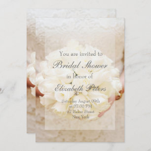White Bridal Wedding Flower Bouquet Bridal Shower Invitation