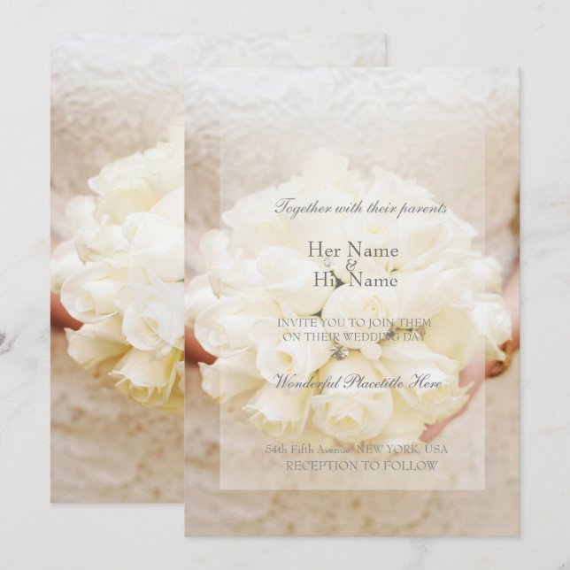 White Bridal Wedding Flower Bouquet Invitation (Front/Back)
