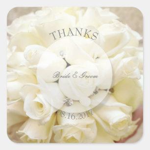 White Bridal Wedding Flower Bouquet Square Sticker