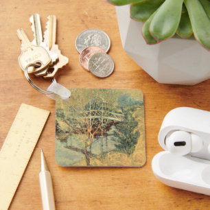 White Bridge by Twachtman, Vintage Impressionism Key Ring