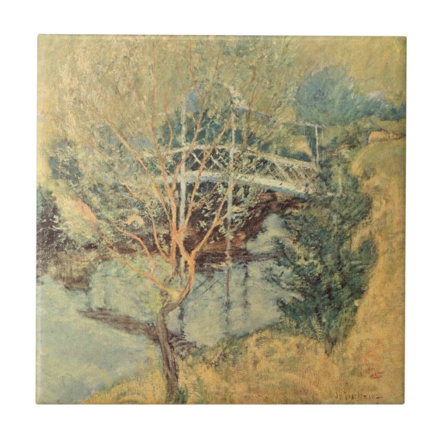 White Bridge by Twachtman, Vintage Impressionism Tile (Front)