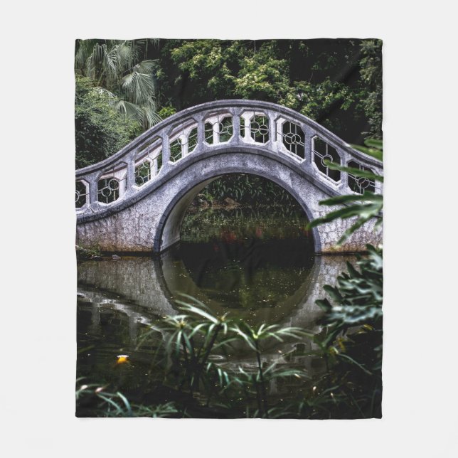 WHITE BRIDGE SURROUNDED BY TREES FLEECE BLANKET (Front)