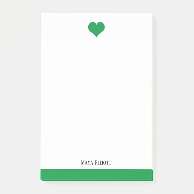 White & Bright Green Heart & Border, Name Post-it Notes (Front)