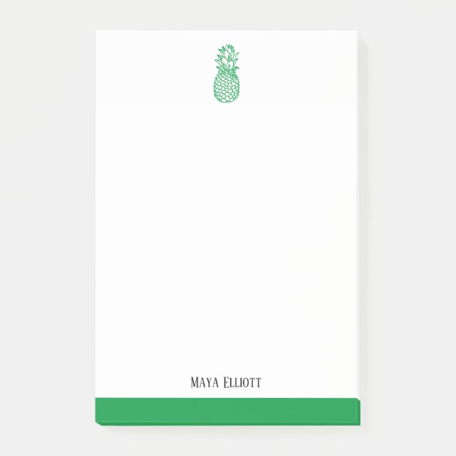 White & Bright Green Pineapple & Border, Name Post-it Notes (Front)