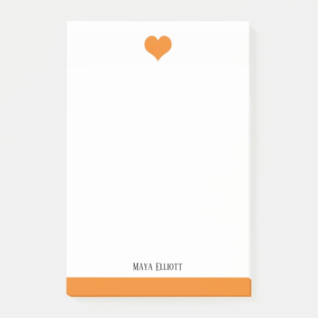White & Bright Orange Heart & Border, Name Post-it Notes (Front)