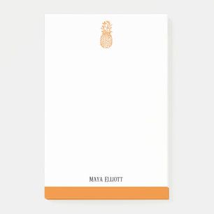 White & Bright Orange Pineapple & Border, Name Post-it Notes