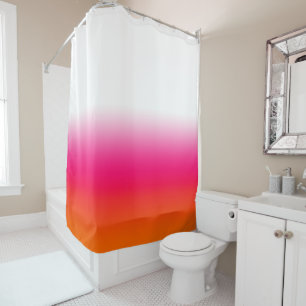 White Bright Pink and Orange Colour Block Gradient Shower Curtain