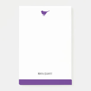 White & Bright Purple Bird w/ Border, Name Post-it Notes