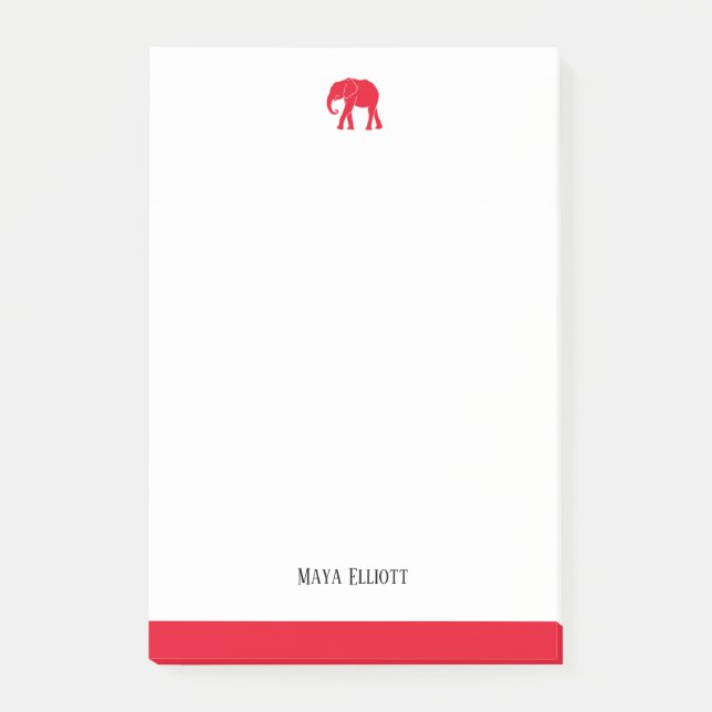 White & Bright Red Elephant & Border, Name Post-it Notes (Front)