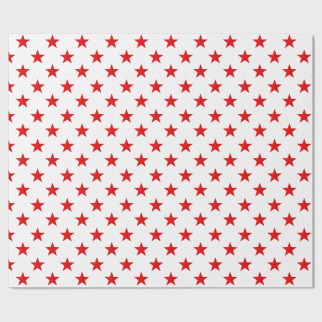 White Bright Red Stars Wrapping Paper (Flat)