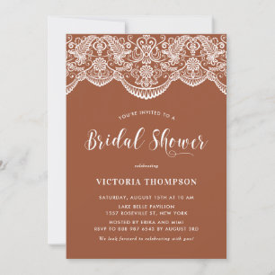 White Brocade Lace Terracotta Bridal Shower Invitation