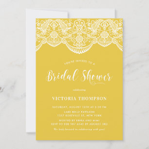 White Brocade Lace Yellow Bridal Shower Invitation