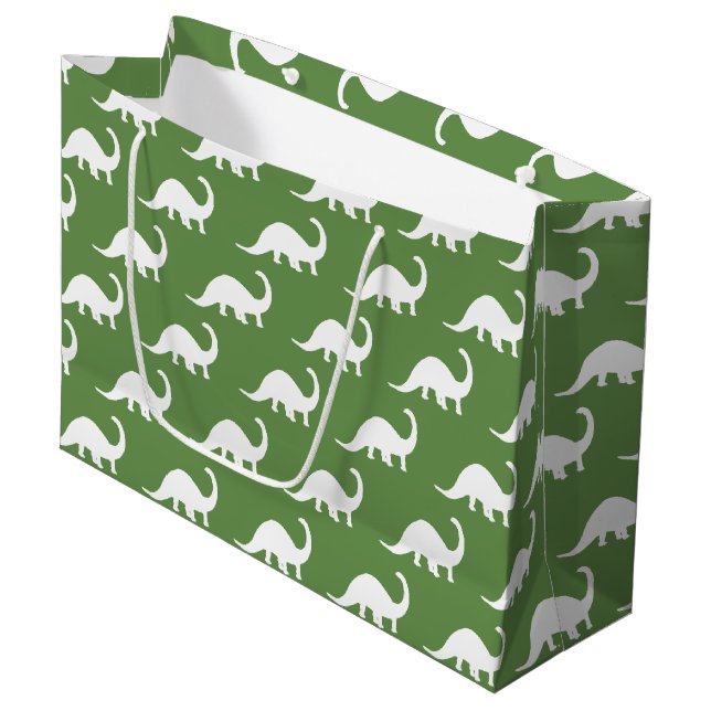 White Brontosaurus Dinosaurs Print Large Gift Bag (Front Angled)