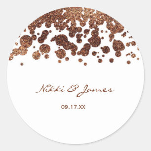 White & Bronze Confetti Dots Glamour Shimmer Classic Round Sticker