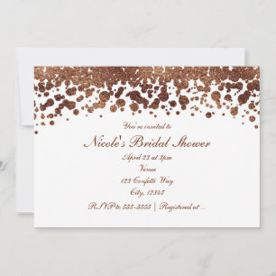 White & Bronze Confetti Dots Glamour Shimmer Invitation