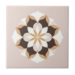 White, brown and pastel pink floral tile