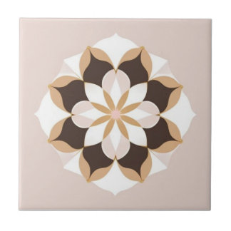White, brown and pastel pink floral tile