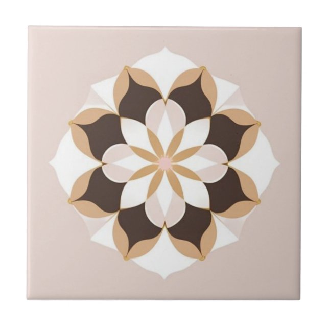 White, brown and pastel pink floral tile (Front)