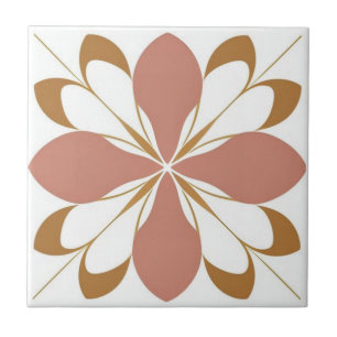 White, brown and pink floral tile