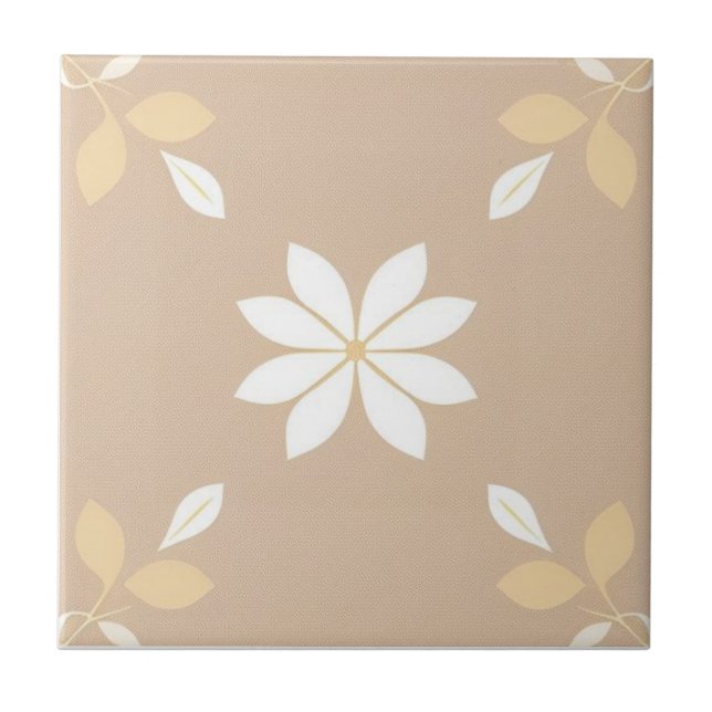 White, brown and yellow floral tile (Front)