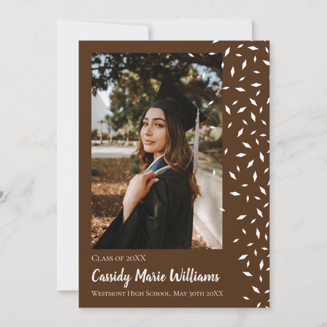 White Brown Confetti Graduation Announcement (Front)