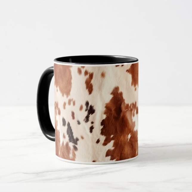 White Brown Cowhide Animal Print Mug (Front Left)