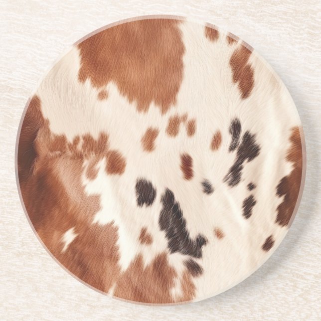 White Brown Cowhide Coaster (Front)