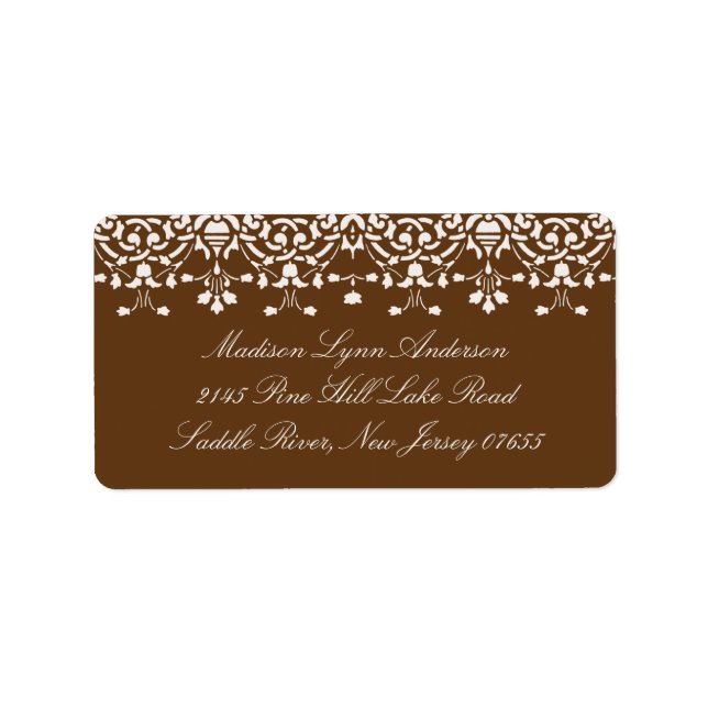 White/Brown Damask Lace Return Address Label (Front)